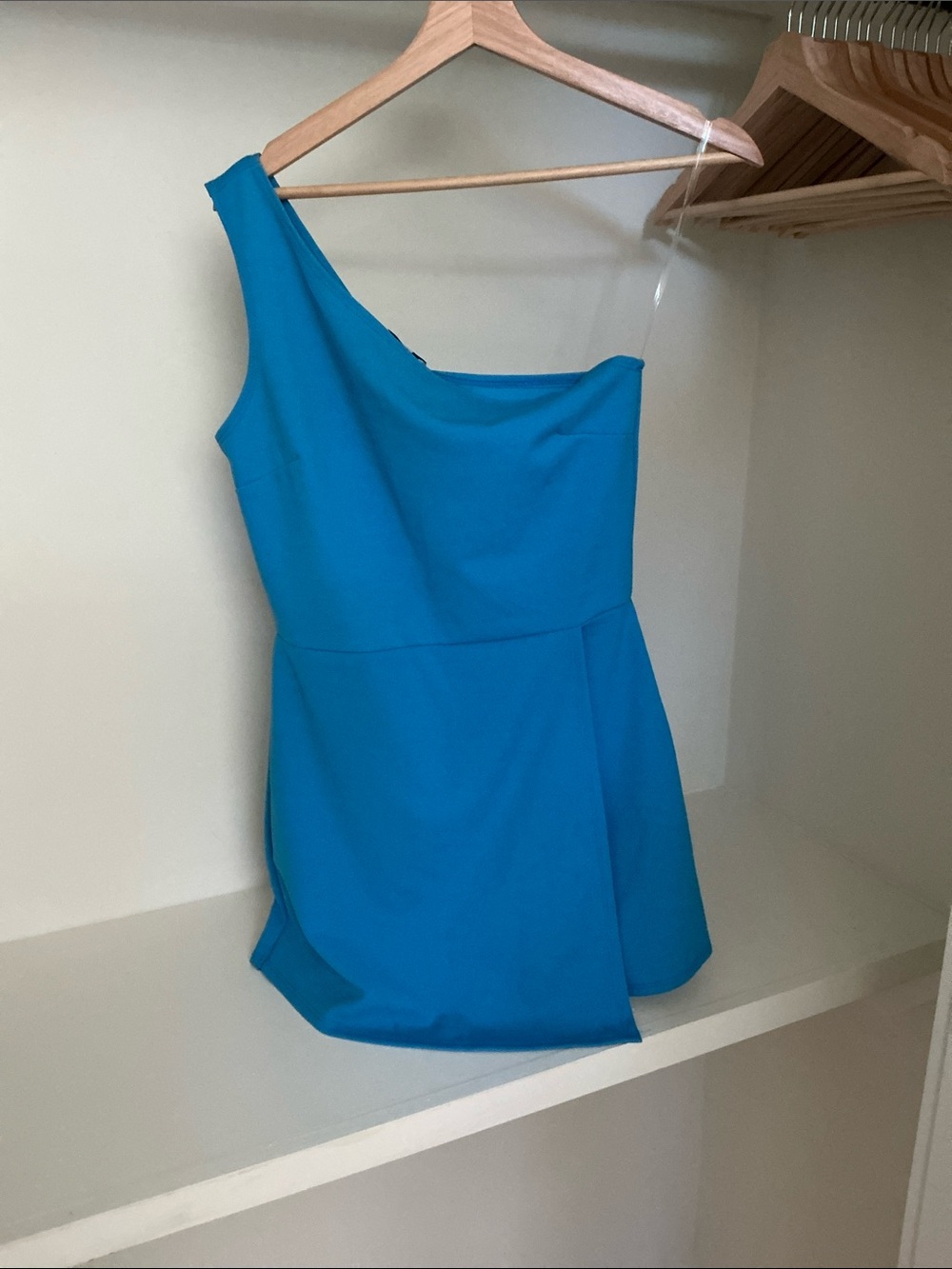 Fashion Nova Asymmetrical One-Shoulder blue  Mini skort romper dress